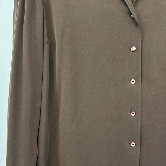 Vintage Kate Hill Silk Chocolate Brown Button Down Blouse 90s Career Top 14 - Picture 4 of 7